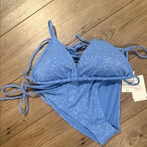 Volcom Light Blue Floral Textured Triangle Bikini Set